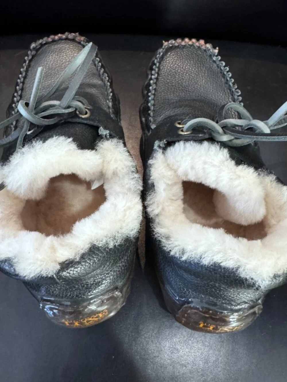 Australia Luxe Collective Kids' Black Leather Shearling Slippers, New, Size 5